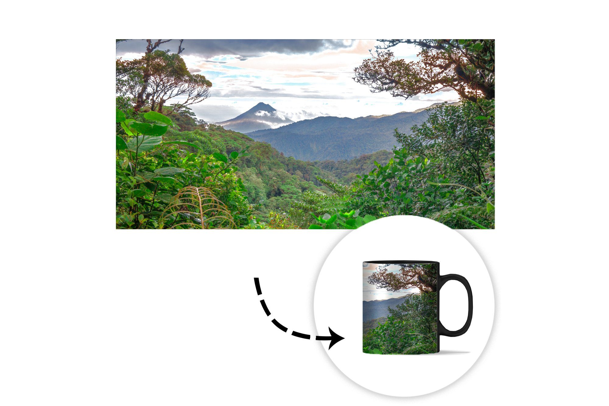 MuchoWow Tasse Dschungel - Keramik, Kinder, Kaffeetassen, Mädchen Geschenk - Jungen - - Farbwechsel, Berge Teetasse, Costa - Rica Zaubertasse