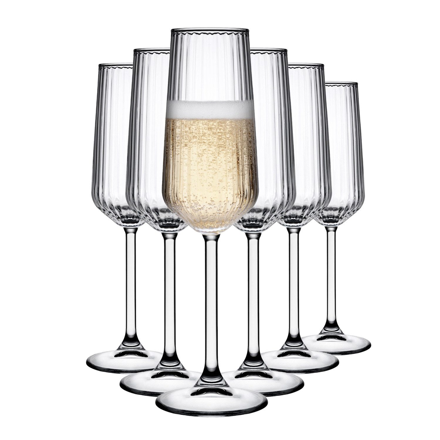 Pasabahce Weinglas Allegra Focus Champagnerflöte, 6-tlg., Glas, Spülmaschinenfest, 6er-Set, 19,5 cl
