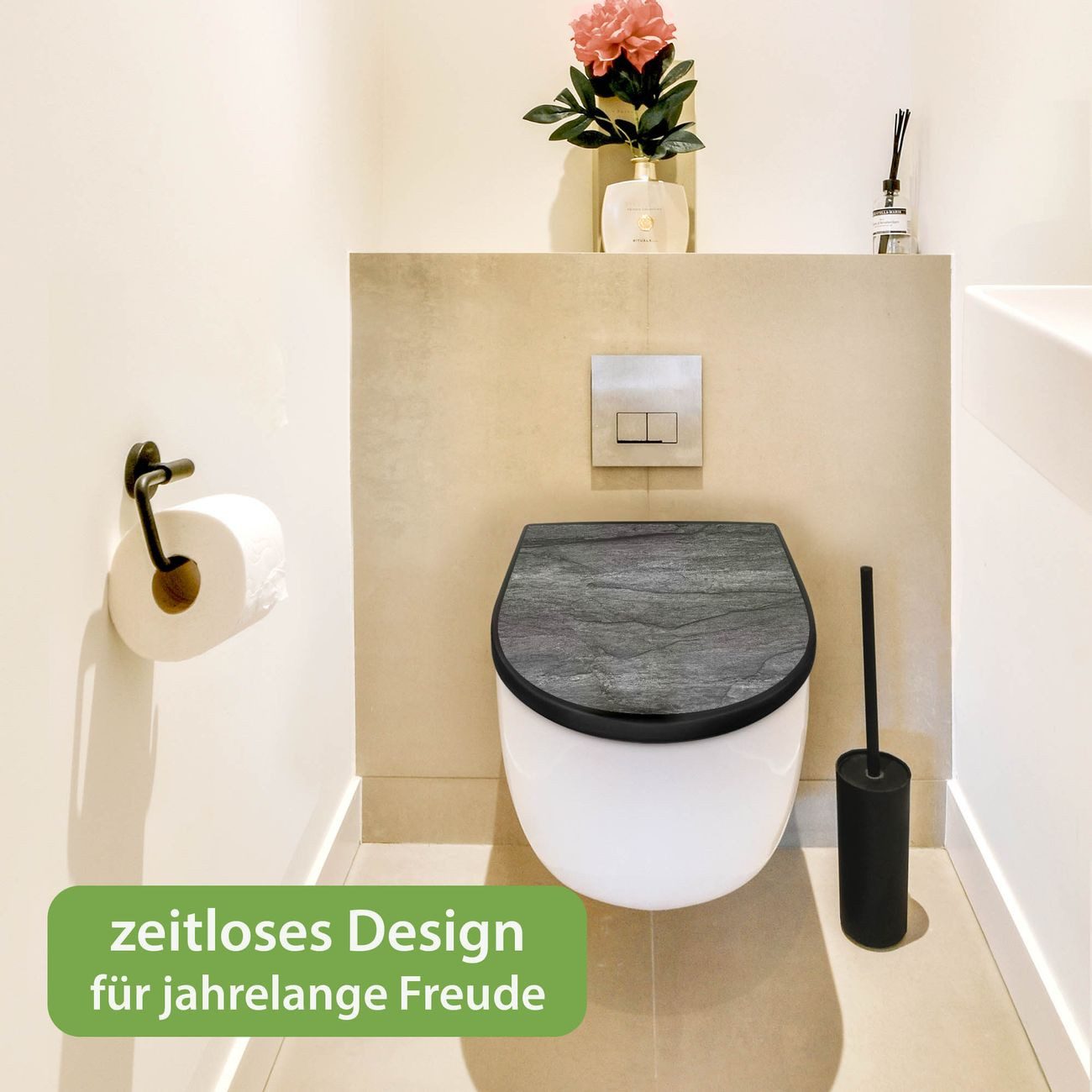 banjado WC-Sitz Premium D-Form mit Absenkautomatik Motiv Schiefer Platte 1 (umweltfreundliches Material, Softclose Absenkautomatik), 45 x 36,4 x 4 – Bild 5 von 5