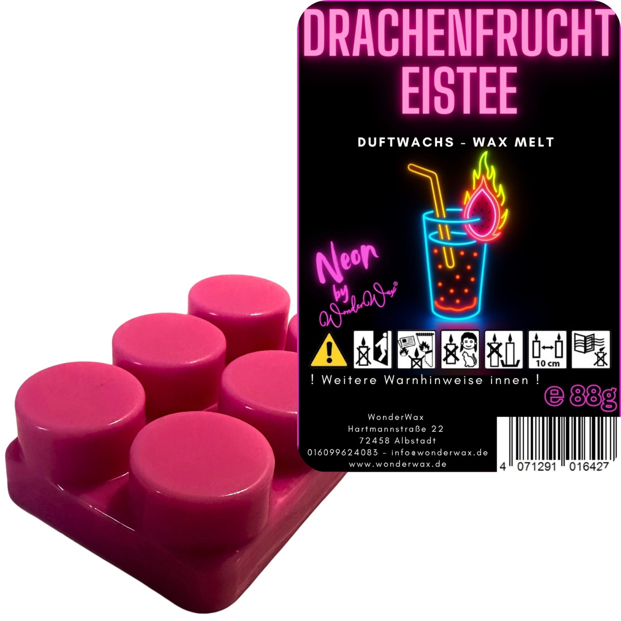 WonderWax Duftwachs WonderWax® Neon Duftriegel 6 x Duftwachs Kreise (Drachenfrucht Eistee), Duftrichtung: Drachenfrucht Eistee