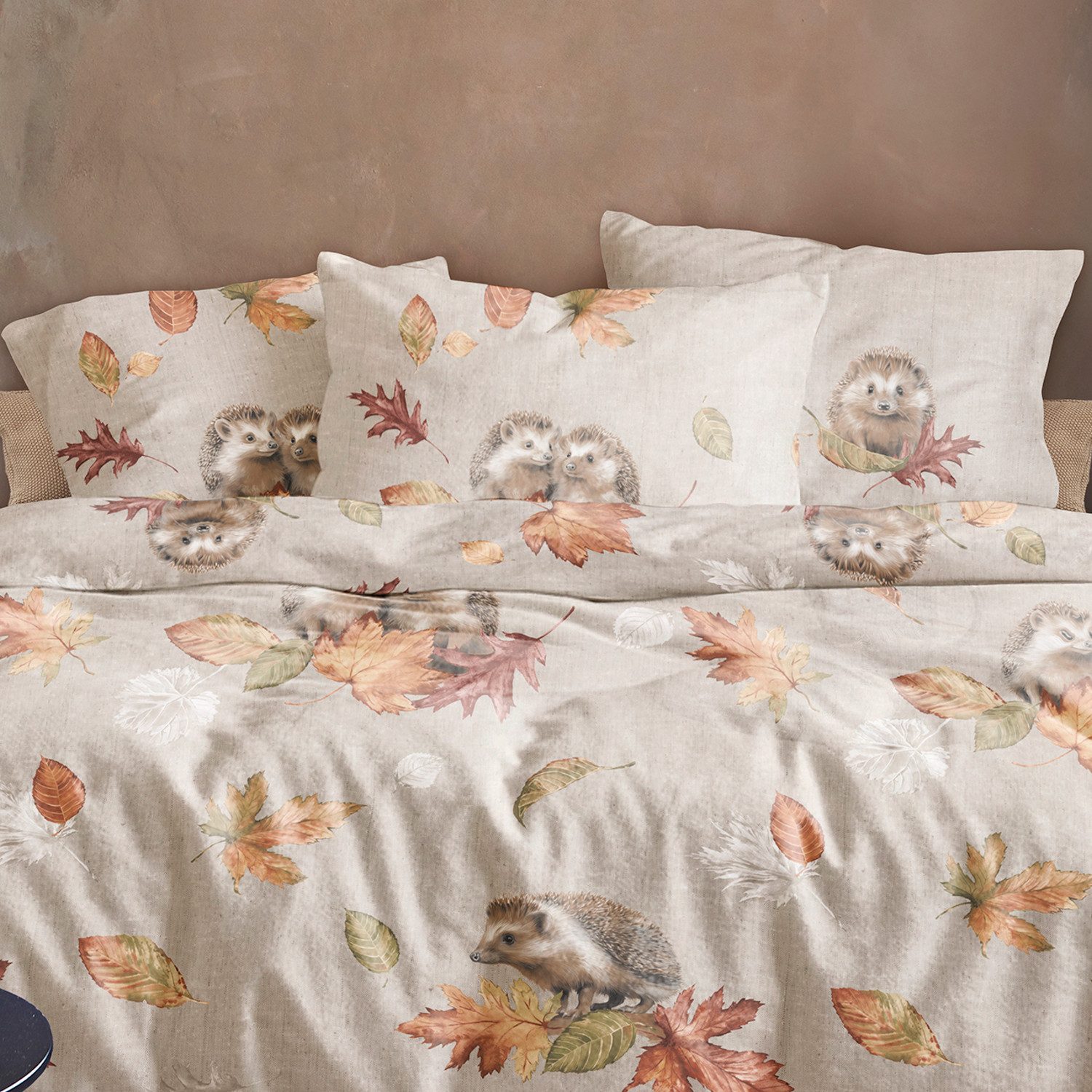 Irisette Bettwäsche Irisette Biber Bettwäsche Panda 8784-80 Igel Blätter natur 135x200, Edel Feinbiber, 2 teilig