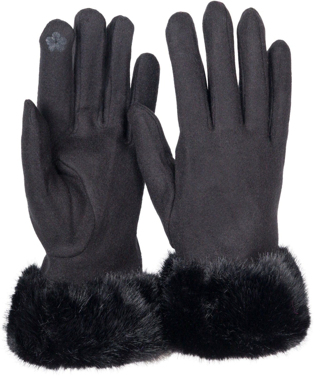 styleBREAKER Fleecehandschuhe Unifarbene Touchscreen Handschuhe mit Kunstfell Schwarz