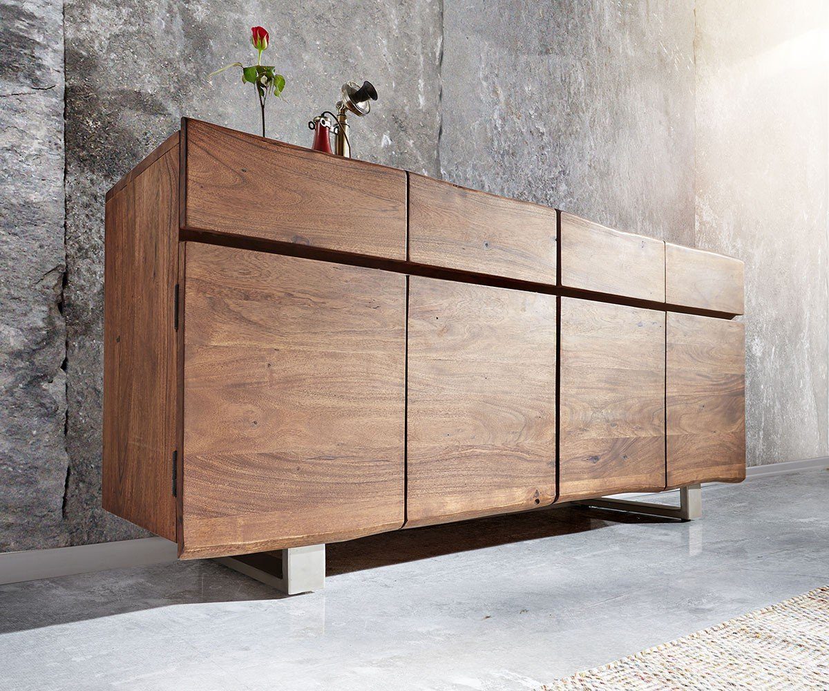 DELIFE Sideboard Live-Edge, Akazie Braun 172 cm 4 Schübe 4 Türen Baumkante Sideboard