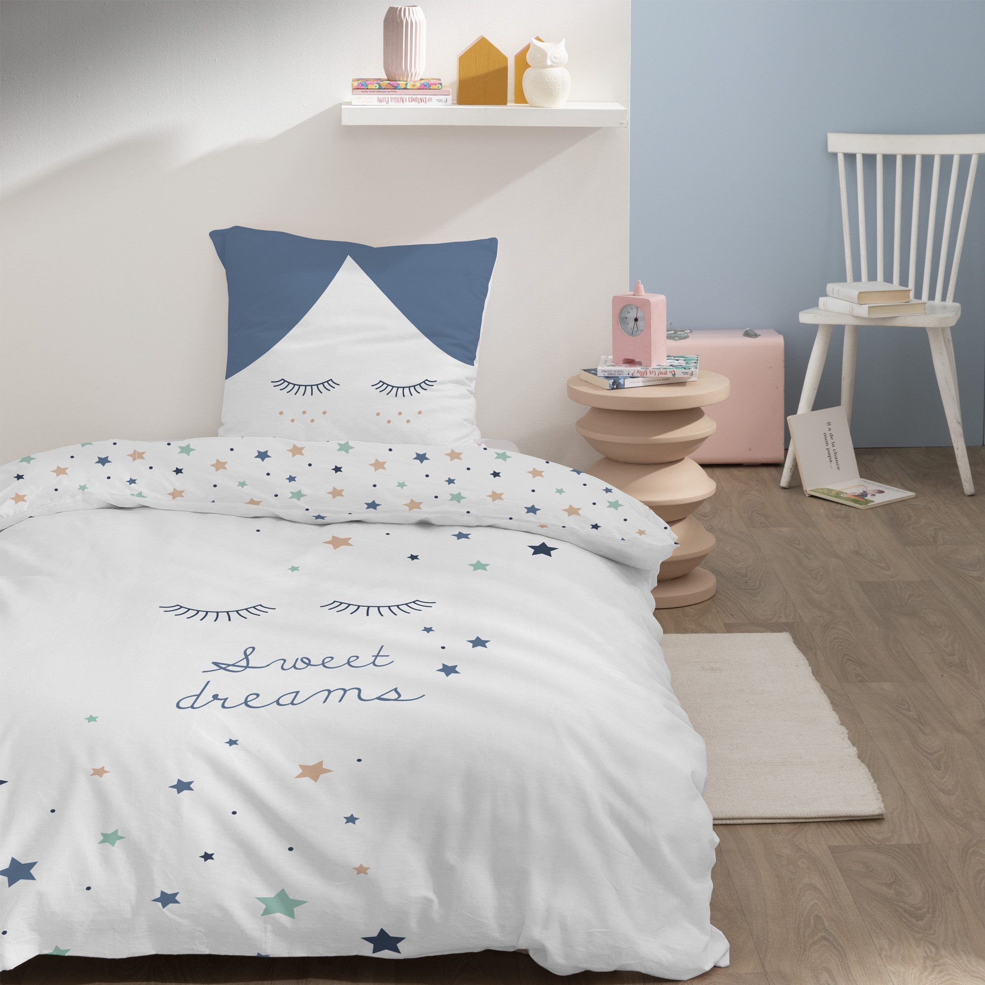 Bettwäsche Sterne Kinderbettwäsche 135x200 + 80x80 cm, 100 % Baumwolle, MTOnlinehandel, Renforcé, 2 teilig, Sterne, süße Träume Bettwäsche für Kinder und Erwachsene