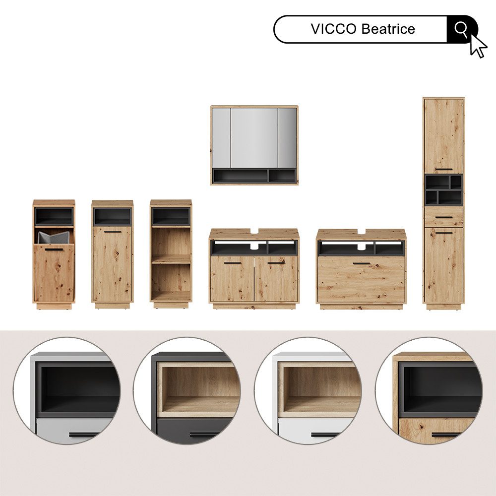 Vicco Badmöbel-Set Beatrice, Weiß/Sonoma, Set 4, (4-St., 4er Set)