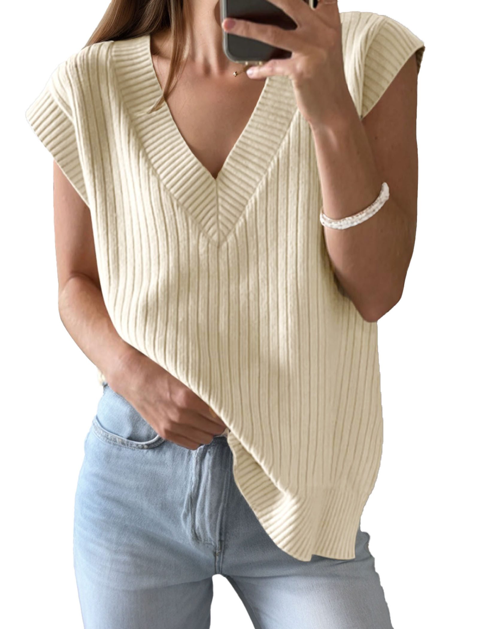 LUCKZON Pullunder Damen-Pulloverweste mit V-Ausschnitt, übergroß, günstig online kaufen