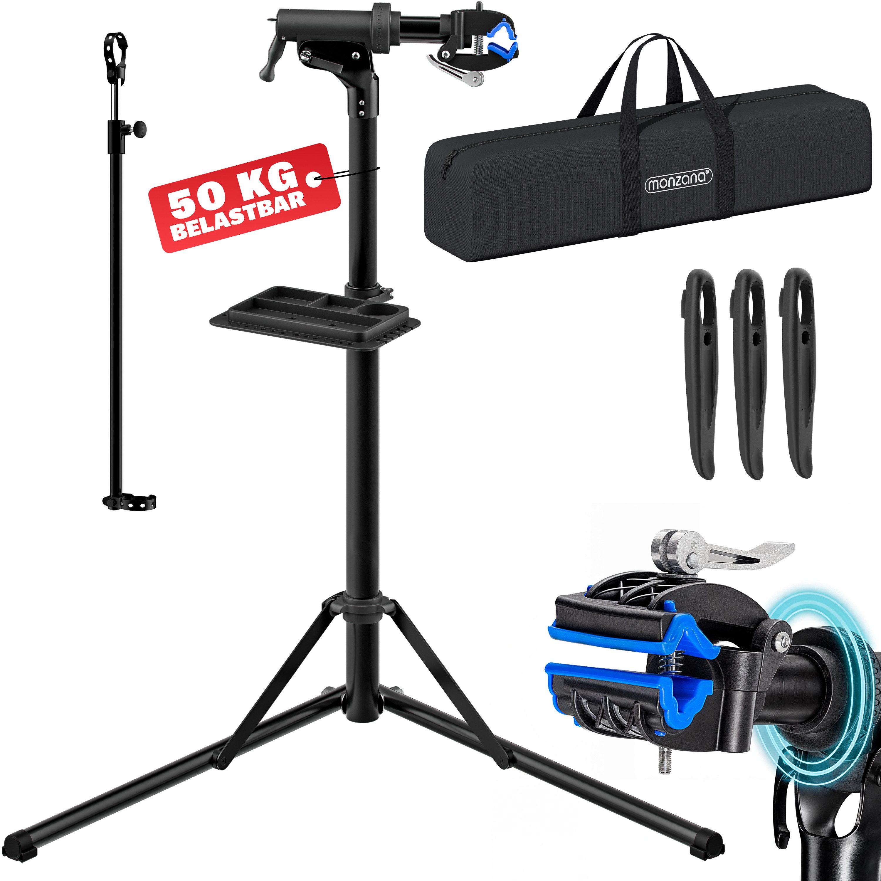 monzana Fahrrad-Montageständer, Klappbar 50 kg Schnellspanner Lenkerhalter 30-70mm Инструментschale