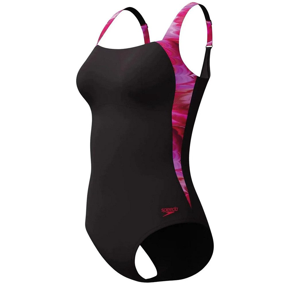 Speedo Badeanzug Speedo Damen Badeanzug Luna Lustre Printed Schwarz/Pink 8-003064002