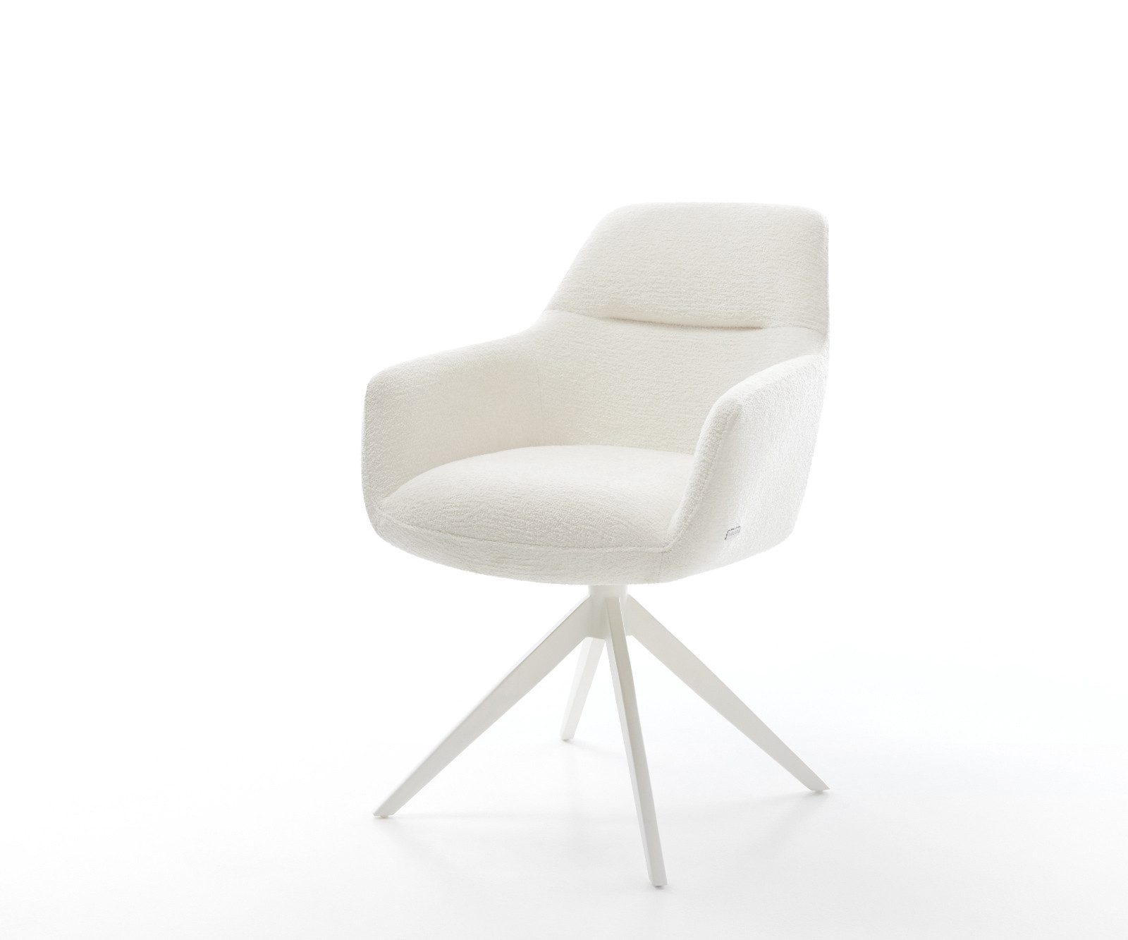 DELIFE Polsterstuhl Pejo-Flex, Kreuzgestell breit Weiß Bouclé Soft Beige 360° drehbar Wippfunktion Ta