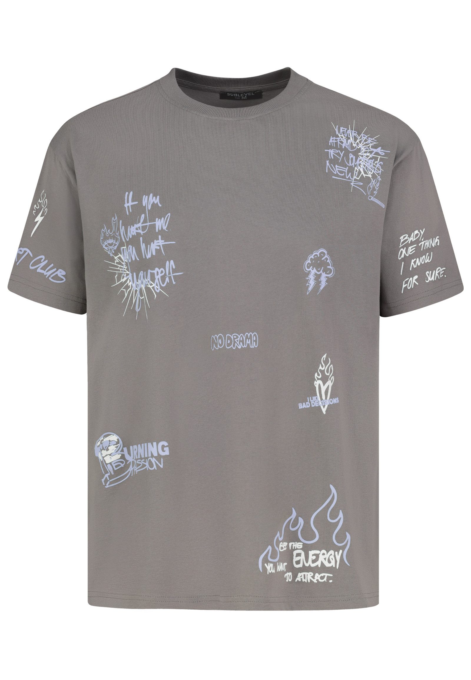 SUBLEVEL T-Shirt Herren Rundhalsshirt Allover-Print Baumwollshirt, Relaxed Fit, bedruckt