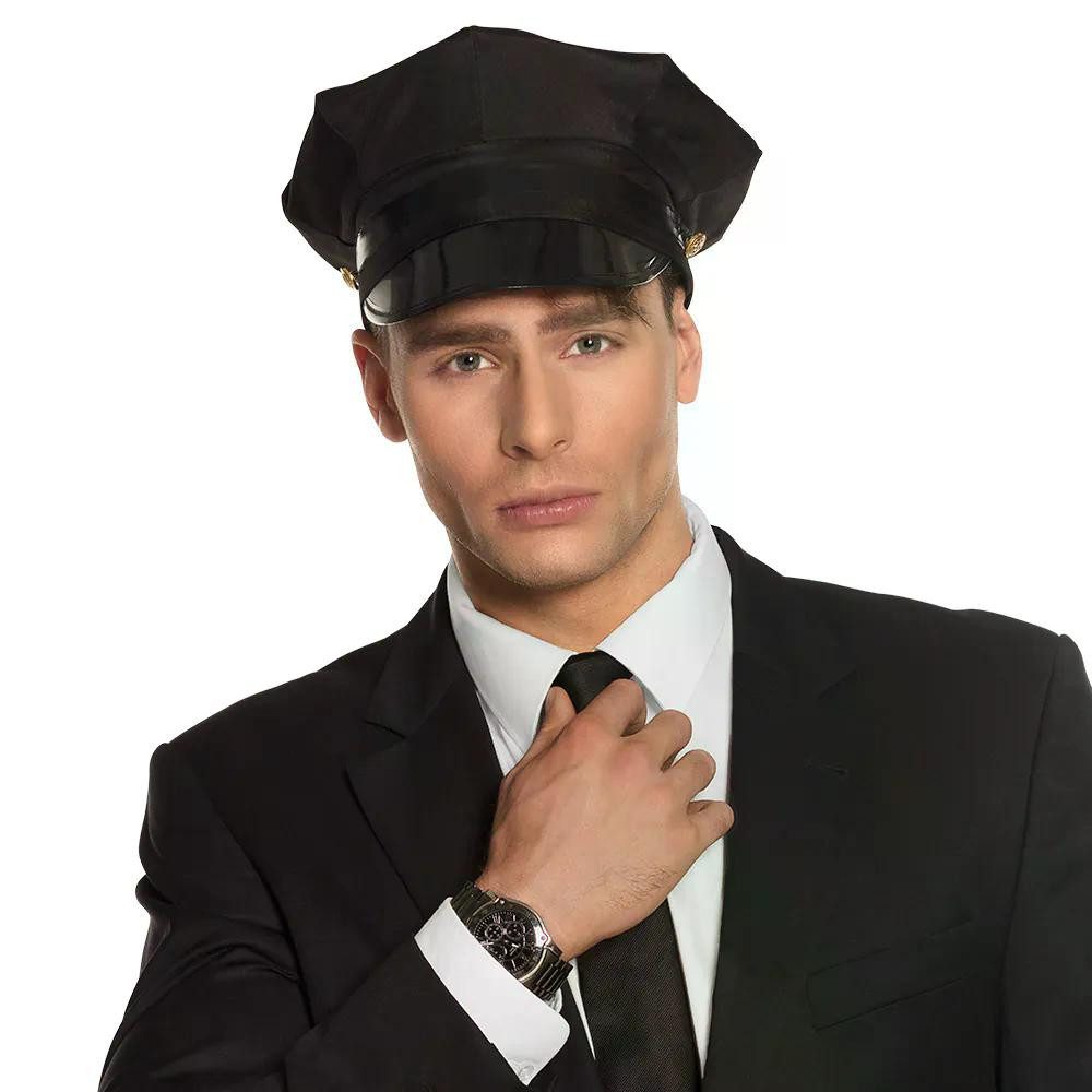 Boland Kostüm Fahrermütze schwarz klassische Chauffeur-Mütze für Karneval-Kostüm, Perfekt für Chauffeur-, Fahrer- oder Polizeikostüme