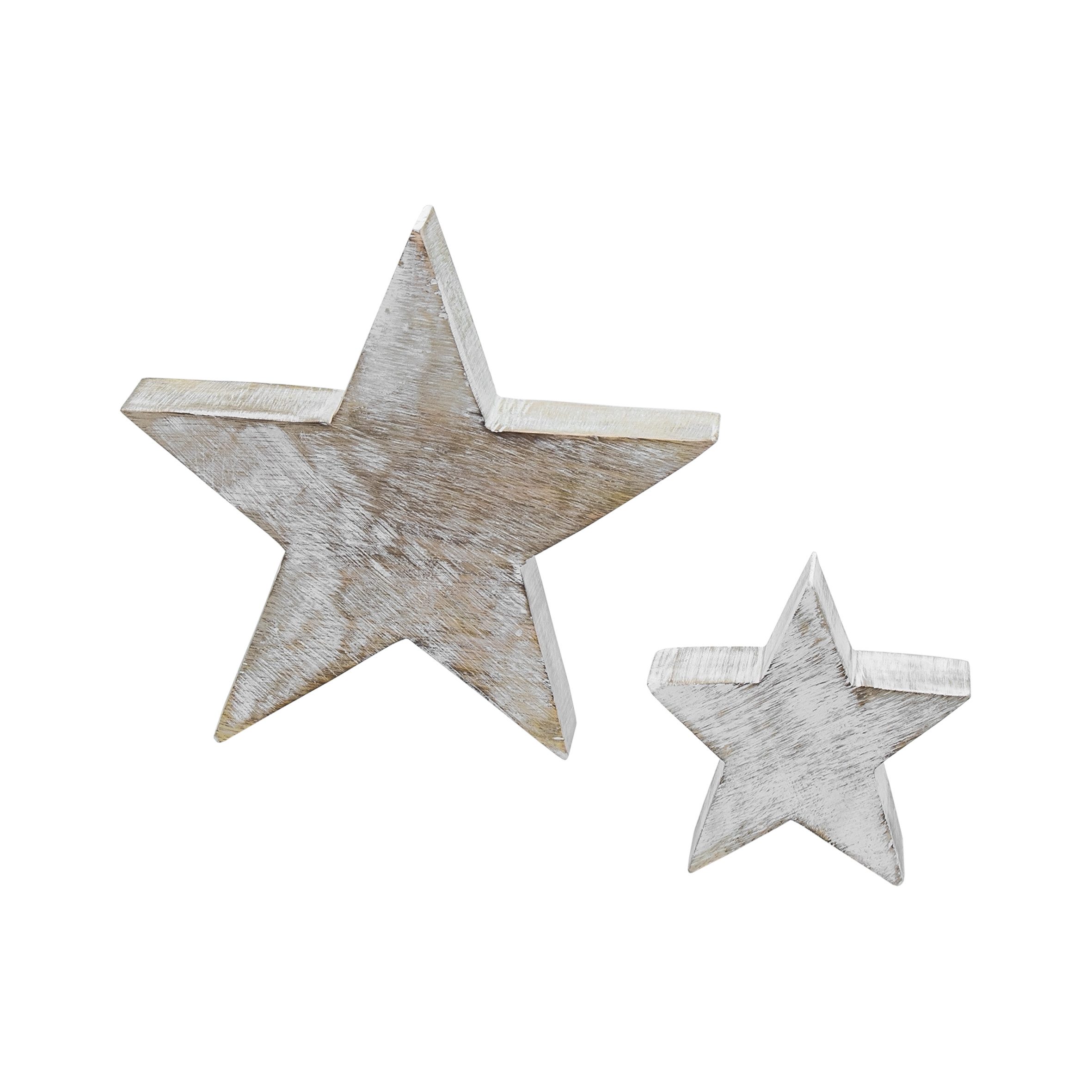 Spetebo Dekostern Deko Holz Stern white washed 2er Set - 20 / 11 cm, 2 St., Deko Aufsteller Weihnachtstern