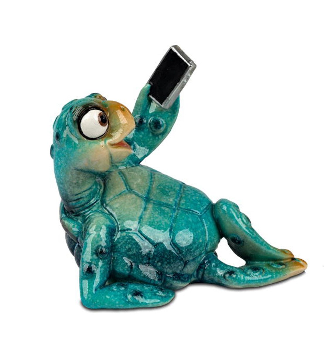 formano Dekofigur Schildkröte Harry blau mit Handy 9 cm - Kunststein - glänzend (1 St)