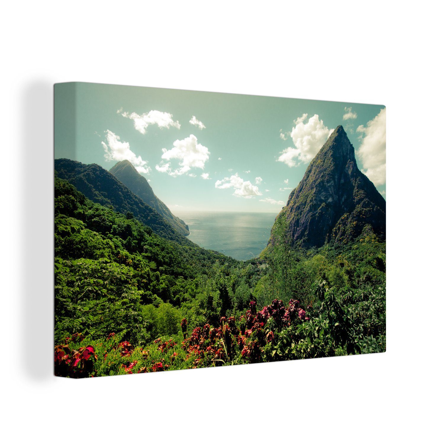 Regenwald St. Pitons OneMillionCanvasses® 30x20 Lucia, um cm (1 Aufhängefertig, Leinwandbild Leinwandbilder, die Wandbild auf St), Wanddeko, rund