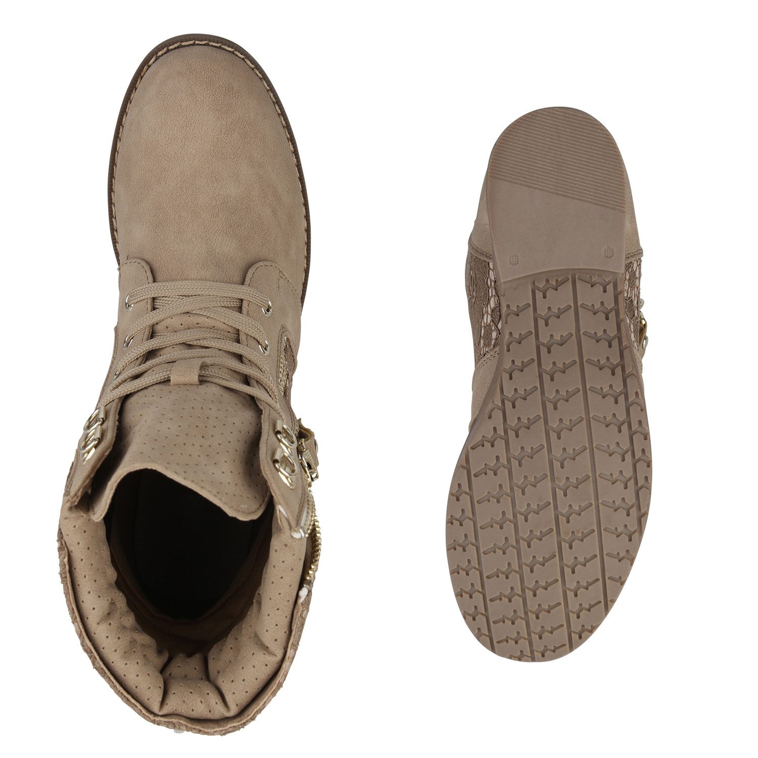 VAN HILL 815442 Schnürstiefelette Damen Schnürstiefeletten Spitze Stiefeletten Zipper Worker Boot