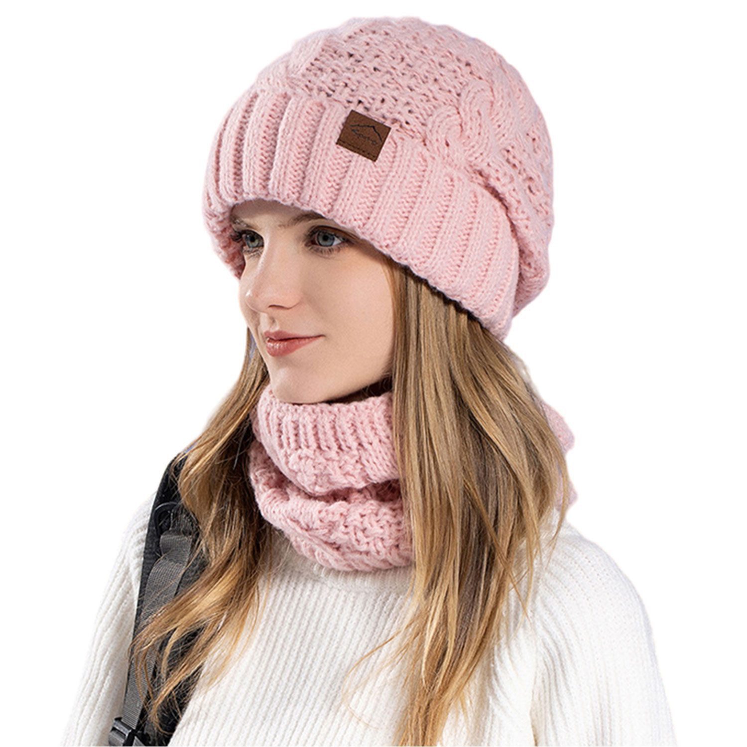 Refttenw Strickmütze Damen Warm Strickmütze&Schal Set,Kälteschutz,Plüsch günstig online kaufen