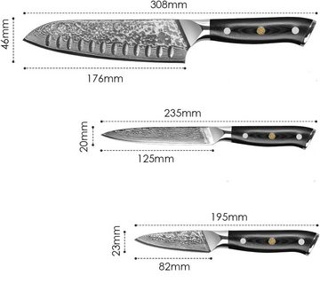 KEENZO Messer-Set 3er Damastmesser-Set mit Klingen von 8-17.6 cm Länge Damaststahl (3-tlg)