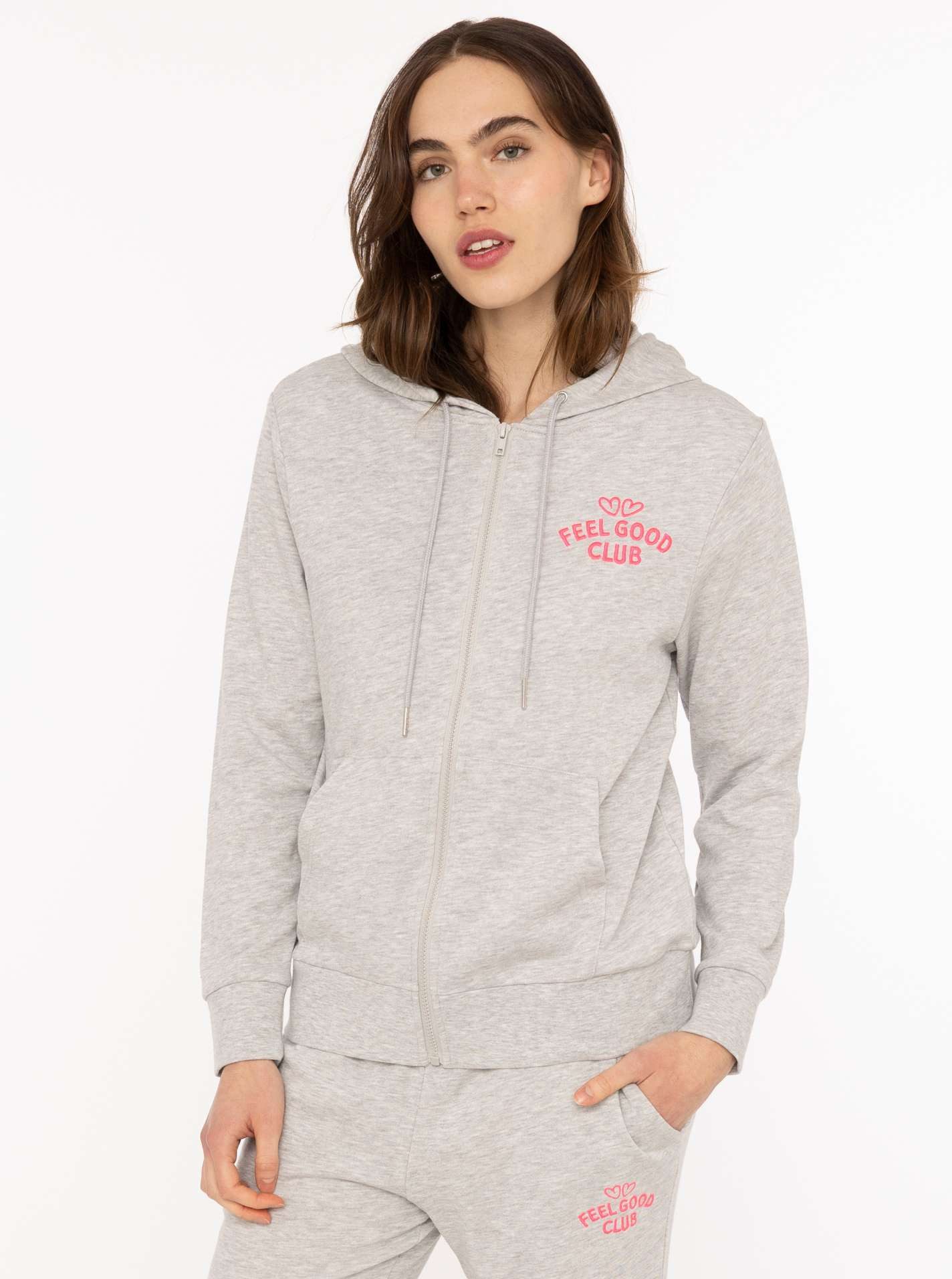 Zwillingsherz Kapuzensweatjacke "Feel Good Club" Kapuze, zum Binden, Taschen, kleine Stickerei vorne