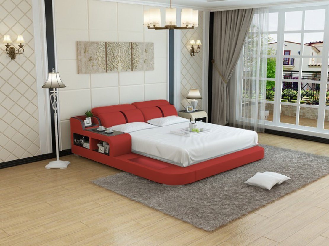 Polster Made JVmoebel Multimediabett Design Leder Doppel Modernes in Sofort, Bett Betten Europa Luxus