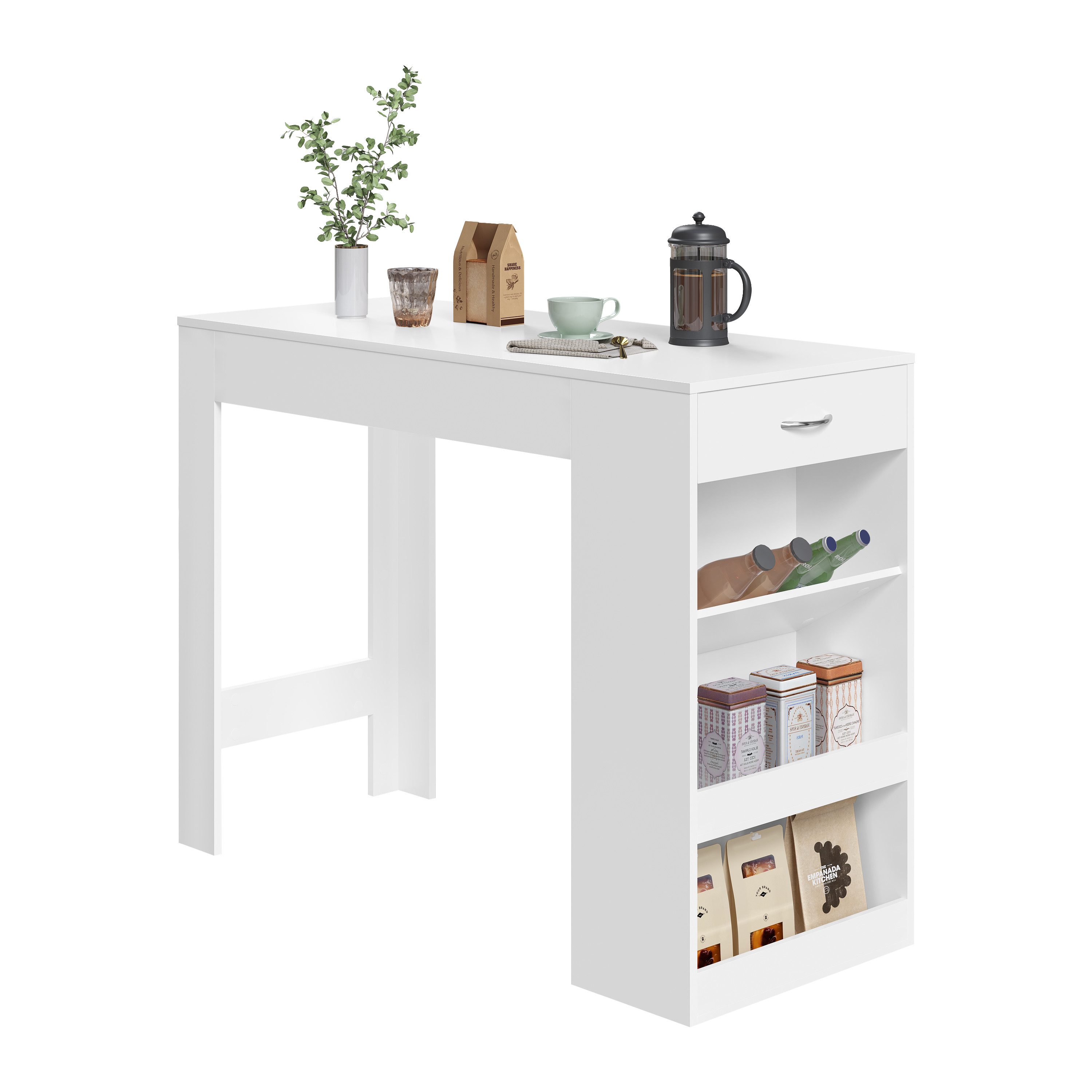 Woltu Bartisch (1-St), Stehtisch mit 1 Schublade 3 Ablagen Bistrotisch mit Weinregal