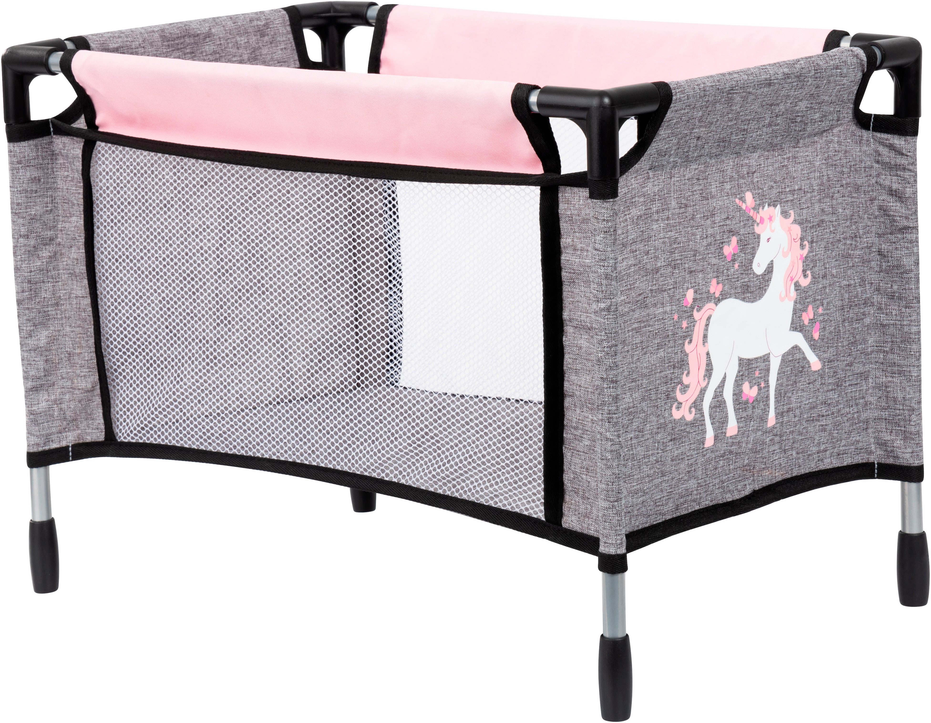 Bayer Puppenwagen Mega grau/rosa, (Set), mit Reisebett, Schlafsack, Wickeltasche und Zubehör