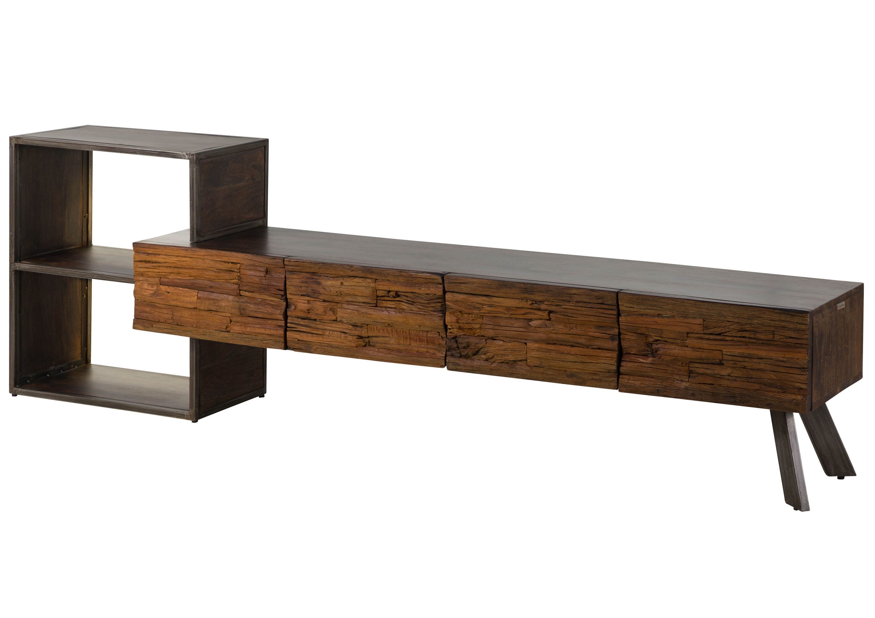 Massivmoebel24 Lowboard (Massivholz), Akazie / Altholz 225x40x70 braun lackiert SEVILLA #15