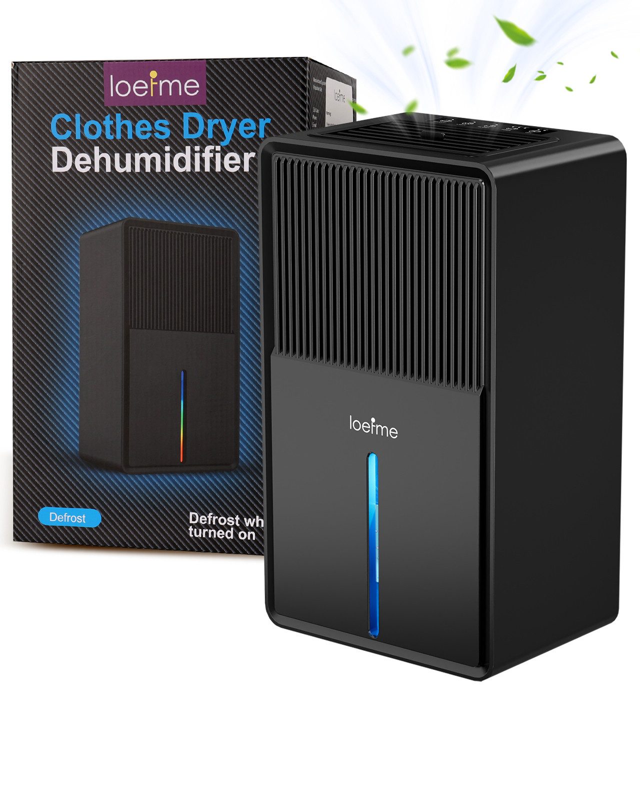loefme Luftentfeuchter 3L Tank, für 30 m³ Räume, Entfeuchtung 0,80 l/Tag, Tank 3,00 l, Leise, 7 Farbige Licht, Trocknungsmodus, Elektrische Luftreinigung