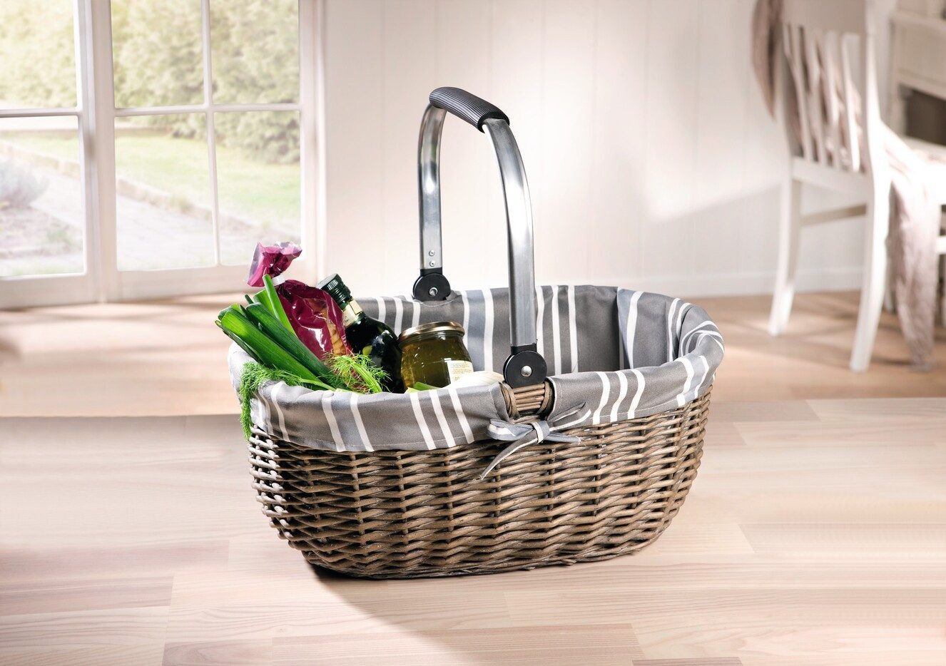 Home-trends24.de Einkaufskorb Vollweide Grau Modern Korb Universalkorb Körbe Metallbügel