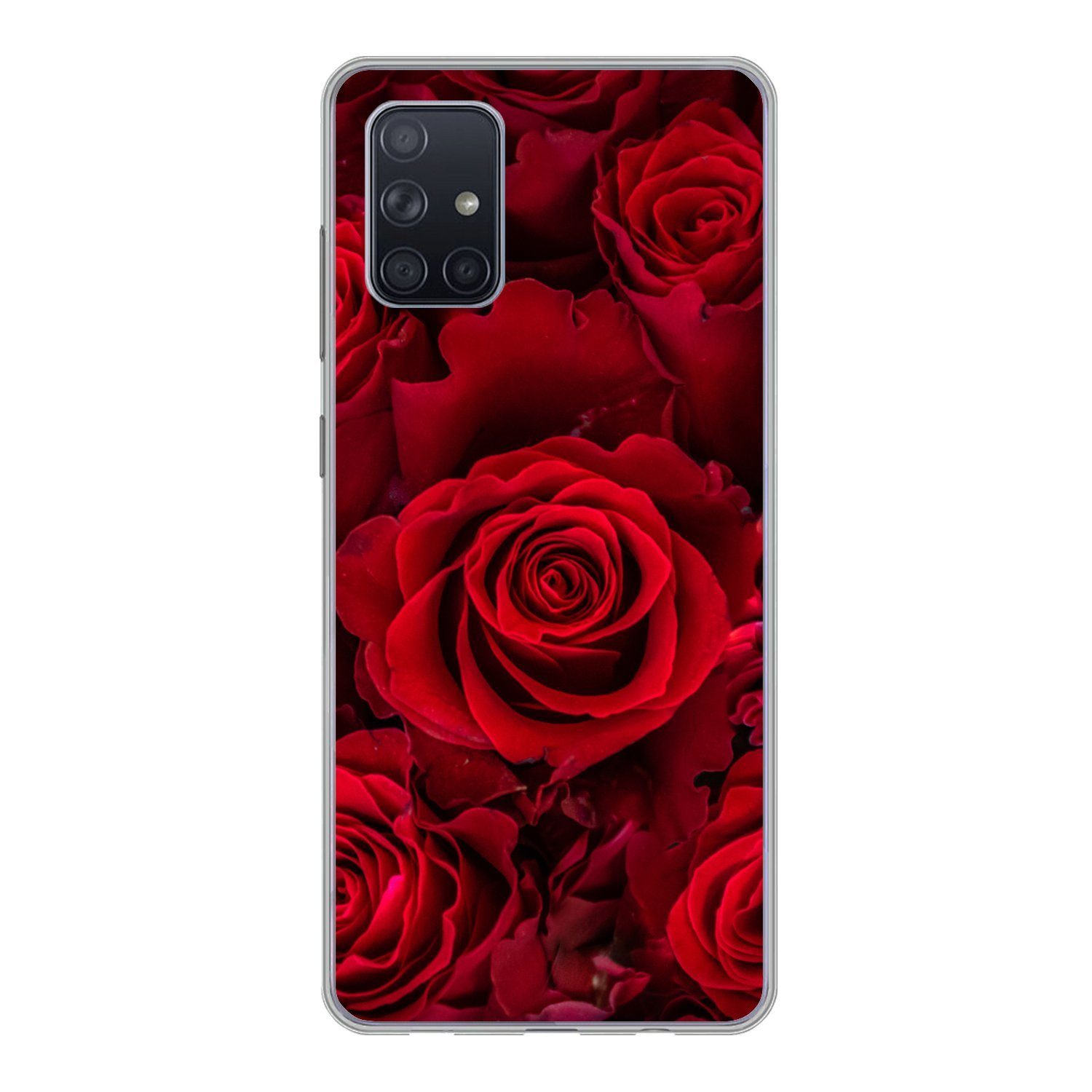 MuchoWow Handyhülle für Samsung Galaxy A51 Blumen - Rosen - Rot, Smartphone-Bumper, Print, Handy Schutzhülle Dünn