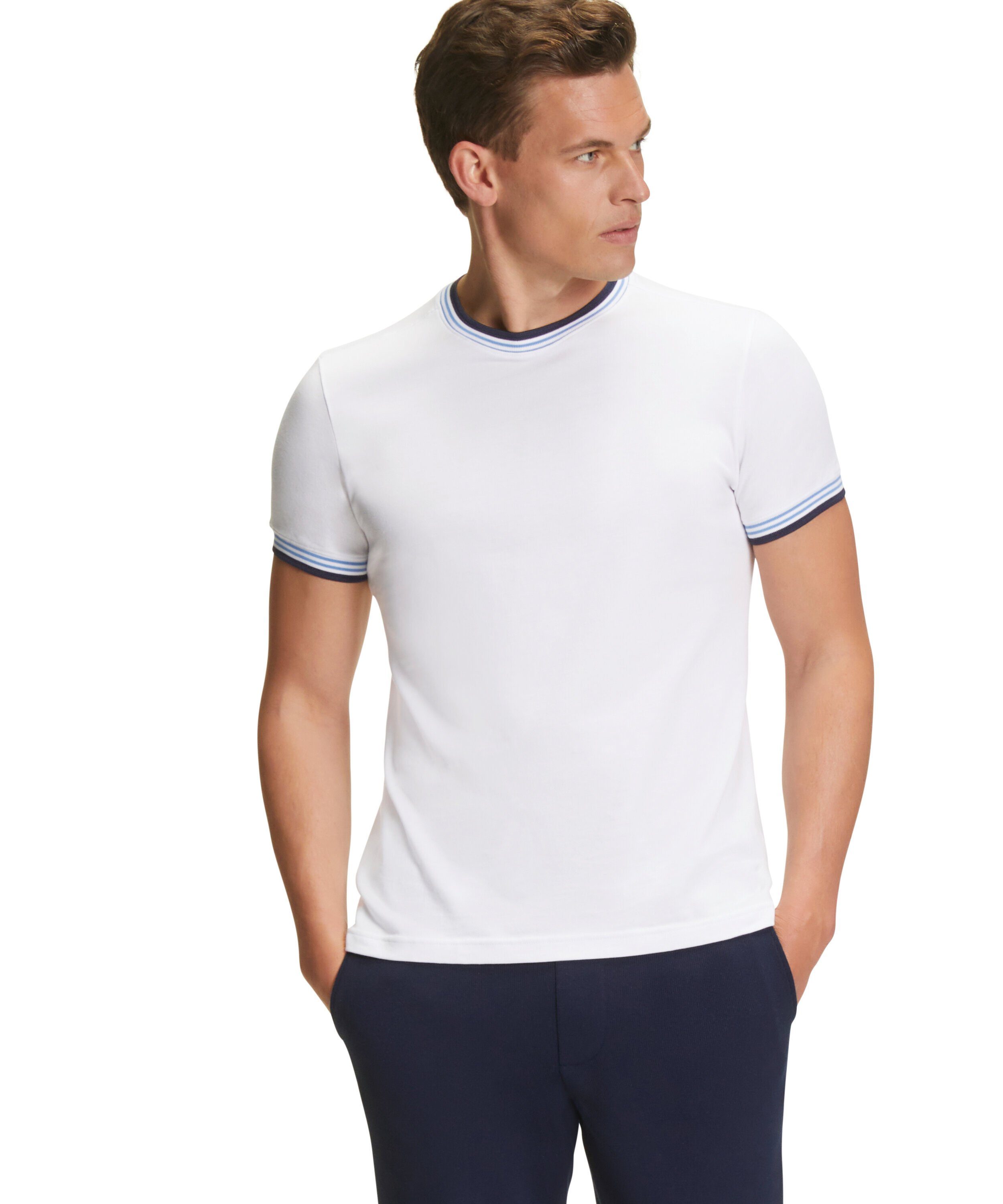 (1-tlg) hochwertiger FALKE white T-Shirt aus (2000) Pima-Baumwolle