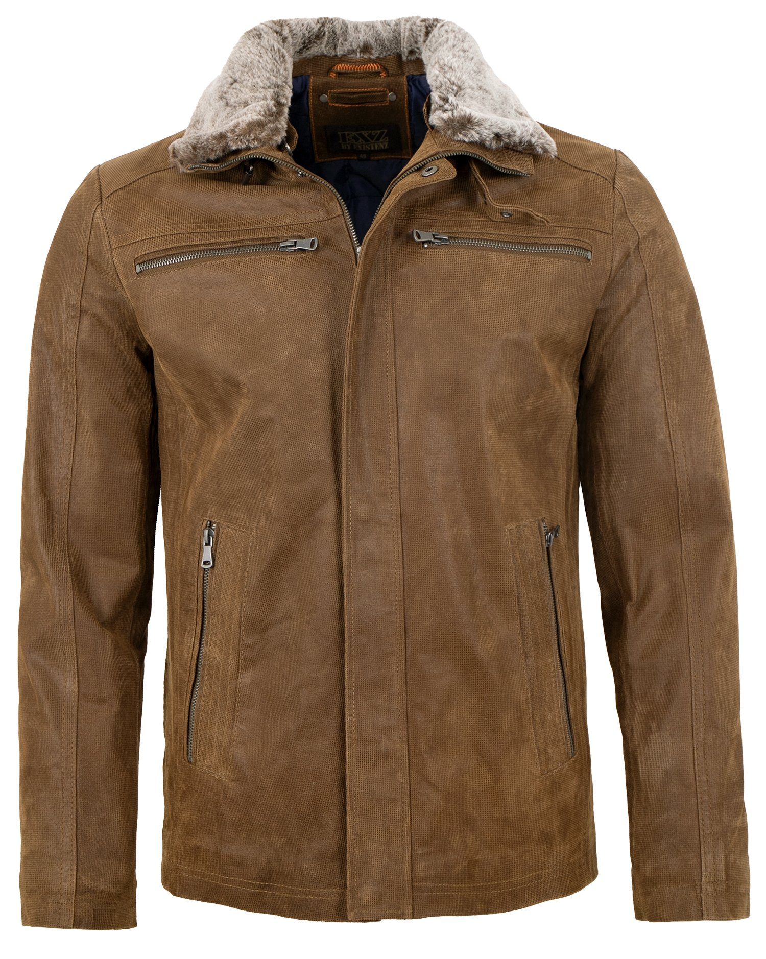 Lederjacken24 Lederjacke Tammo Herren Echtleder Lederjacke echtes Leder Kunstfell braun