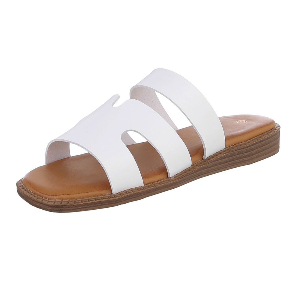 Ital-Design Damen Sandale mit breiten Riemen und bequemer Innensohle Pantolette (91409291) Keilabsatz/Wedge Pantoletten in Weiß