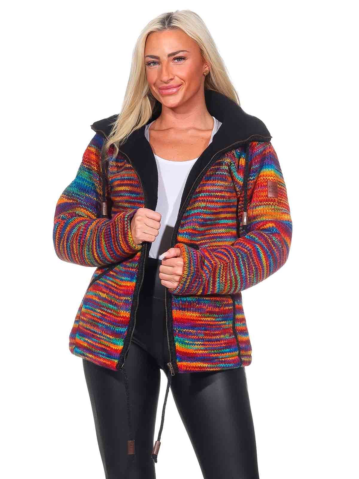 KUNST UND MAGIE Strickjacke Strickjacke Wolle Bunte Regenbogen Fleecefutter günstig online kaufen
