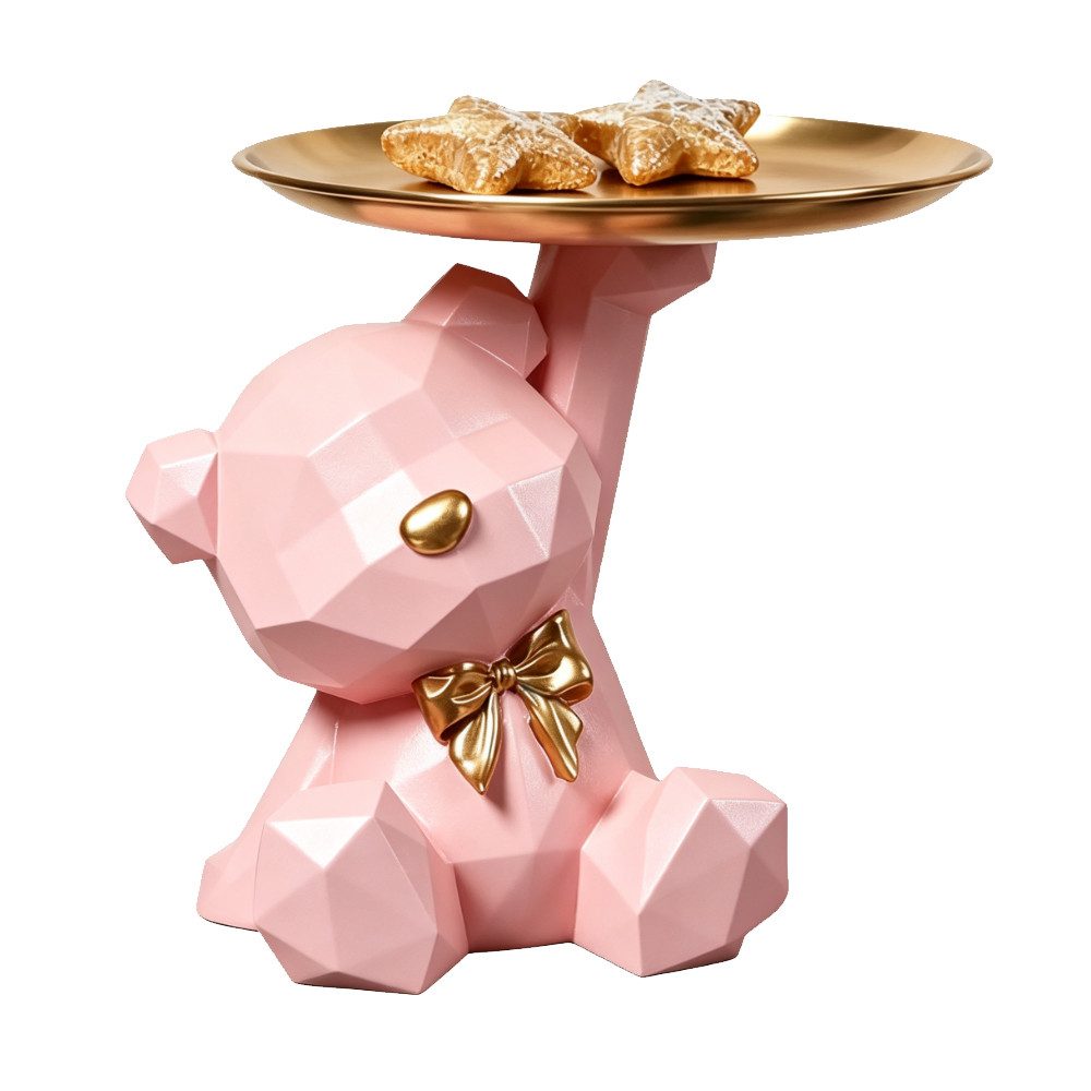 AFKSMILE Dekofigur Bär Skulptur mit Tablett, Bären Tablett Deko, Harz Tier Skulptur Deko, Bären Dekoratio für Schlüssel, Schmuck, Kerzen, Kleine Gegenstände
