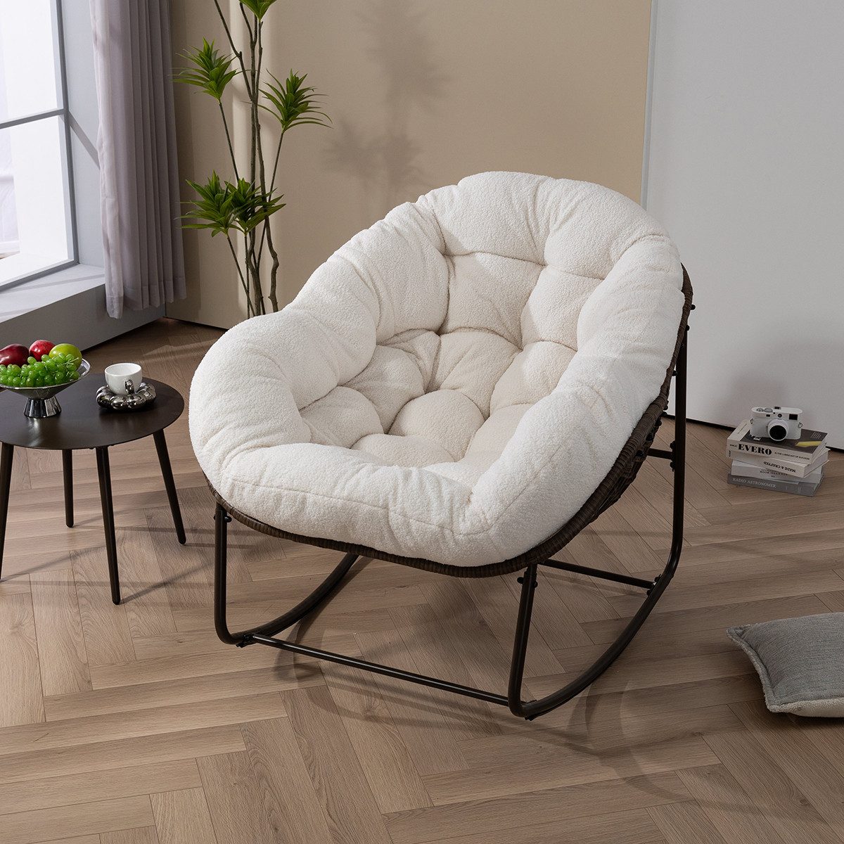 XDeer Schaukelstuhl Schaukelstuhl mit Gepolsterte Kissen Outdoor Relaxsessel, Schaukelsessel für Veranda Wohnzimmer Terrasse Garten Weiß