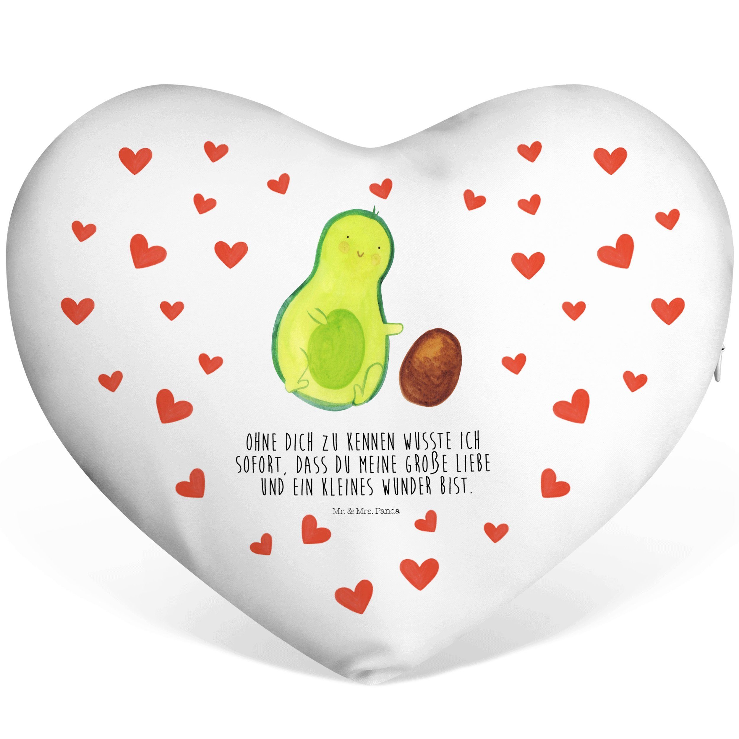 Mr. & Mrs. Panda Dekokissen Avocado rollt Kern - Weiß - Geschenk, Kissen, Herz, zur Geburt, große