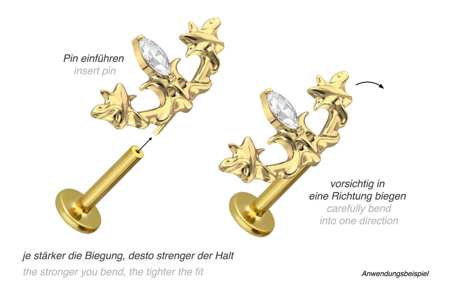 PIERCINGLINE Piercing-Set Titan Labret mit Push Fit GOTISCHES DESIGN (Labrets, 1-tlg)