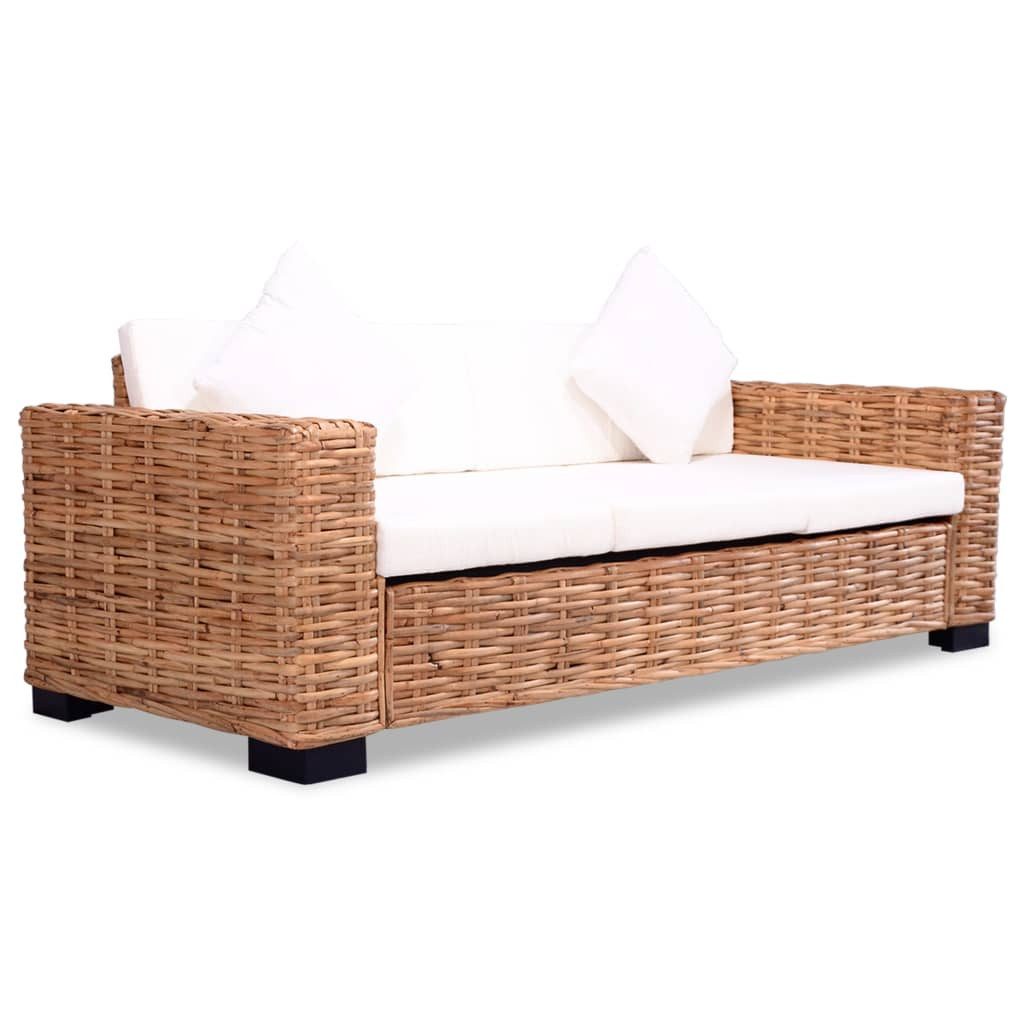 vidaXL Sofa 3-Sitzer-Sofa Natürliches Rattan Couch