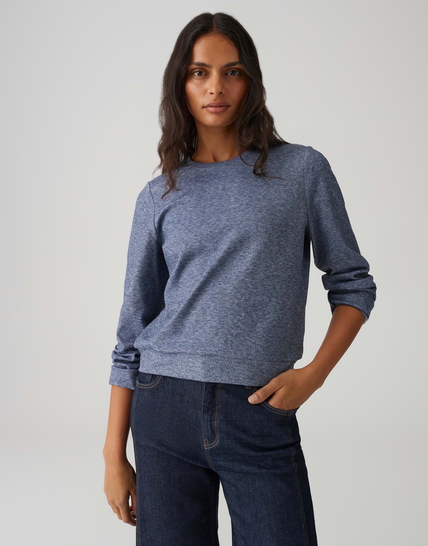 OPUS Longsleeve SAMIKE in Mélange Optik Schmale Passform, gerader Schnitt, Langarm, angeraute Oberfläche