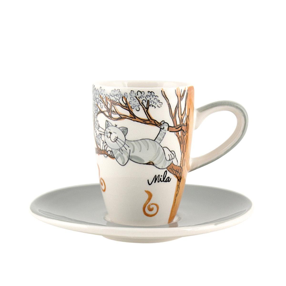 Mila Espressotasse Mila Keramik Espresso-Tasse mit Untere Oommh Katze Pure Relax, Keramik