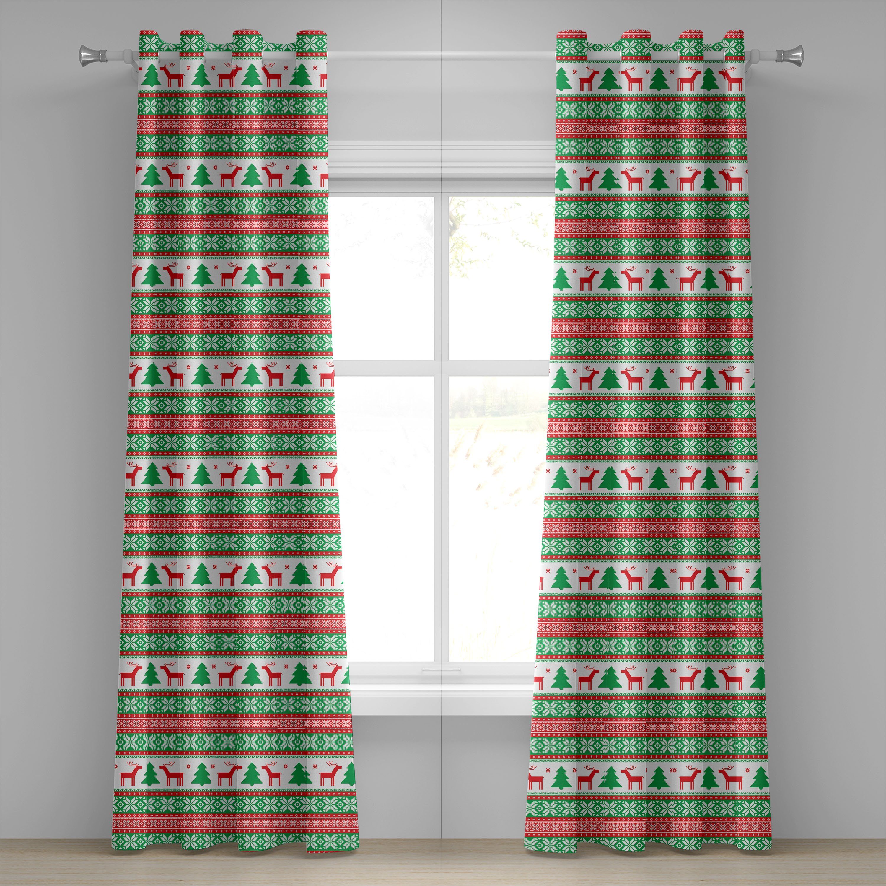 Gardine Dekorative 2-Panel-Fenstervorhänge für Schlafzimmer Wohnzimmer, Abakuhaus, Weihnachten Ferienzeit Deer