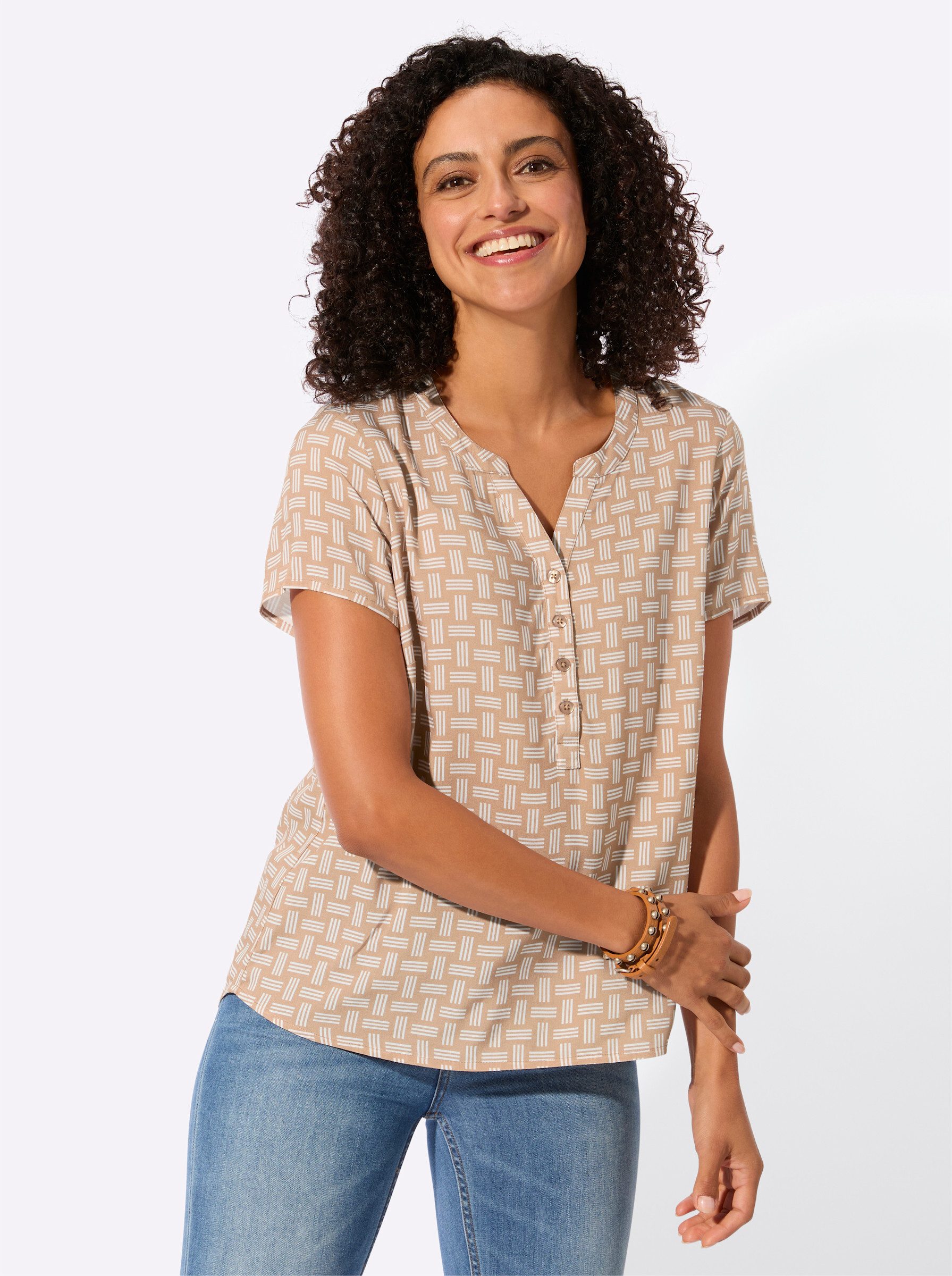 Witt Klassische Bluse Druck-Bluse Kurzarm