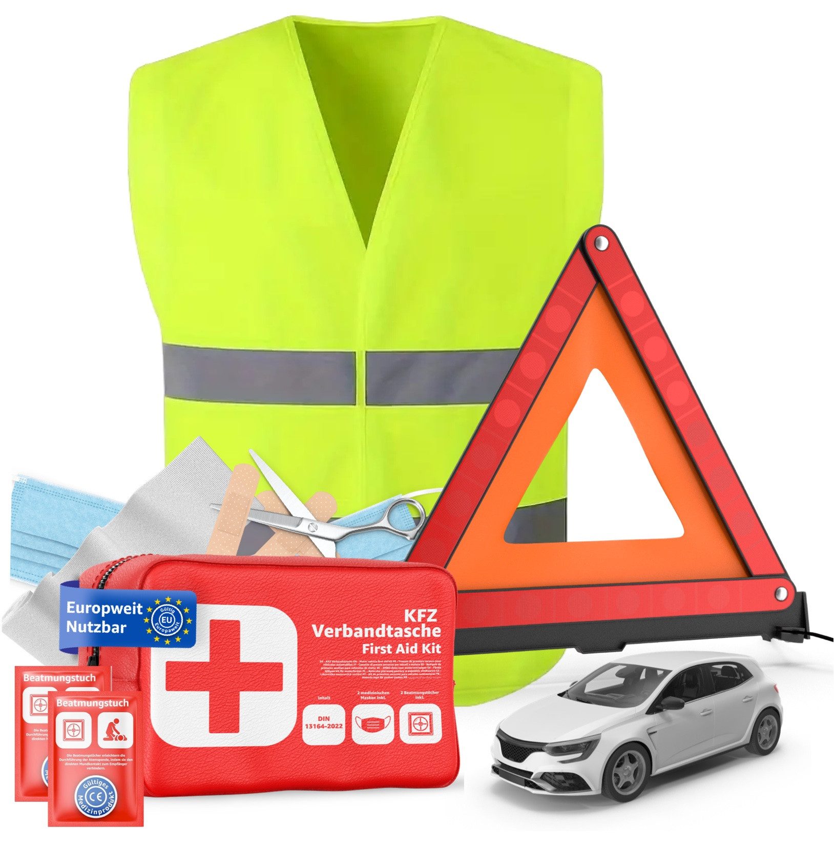 Erste-Hilfe-Set 3 in 1 - Auto Erste Hilfe Set 2026 - KFZ Verbandskasten Auto