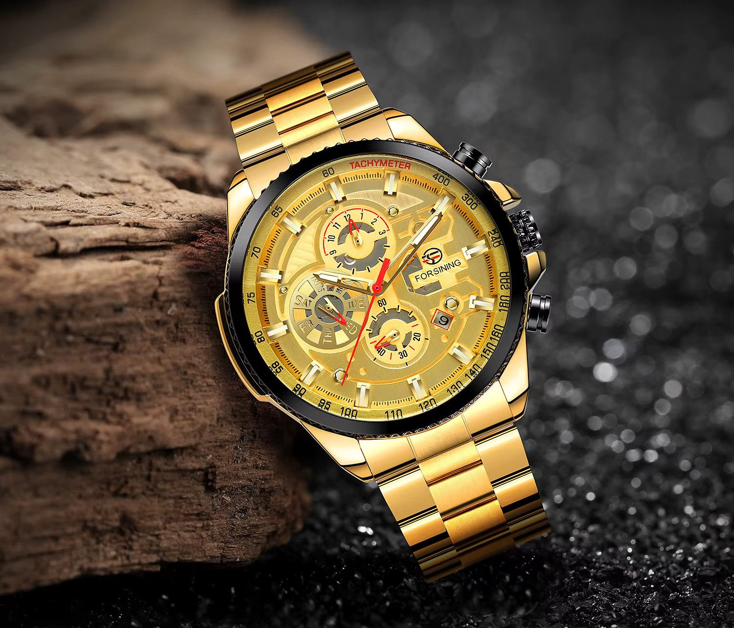 Rötting Design Automatikuhr Herrenuhr Armbanduhr Marke Forsining goldfarben günstig online kaufen