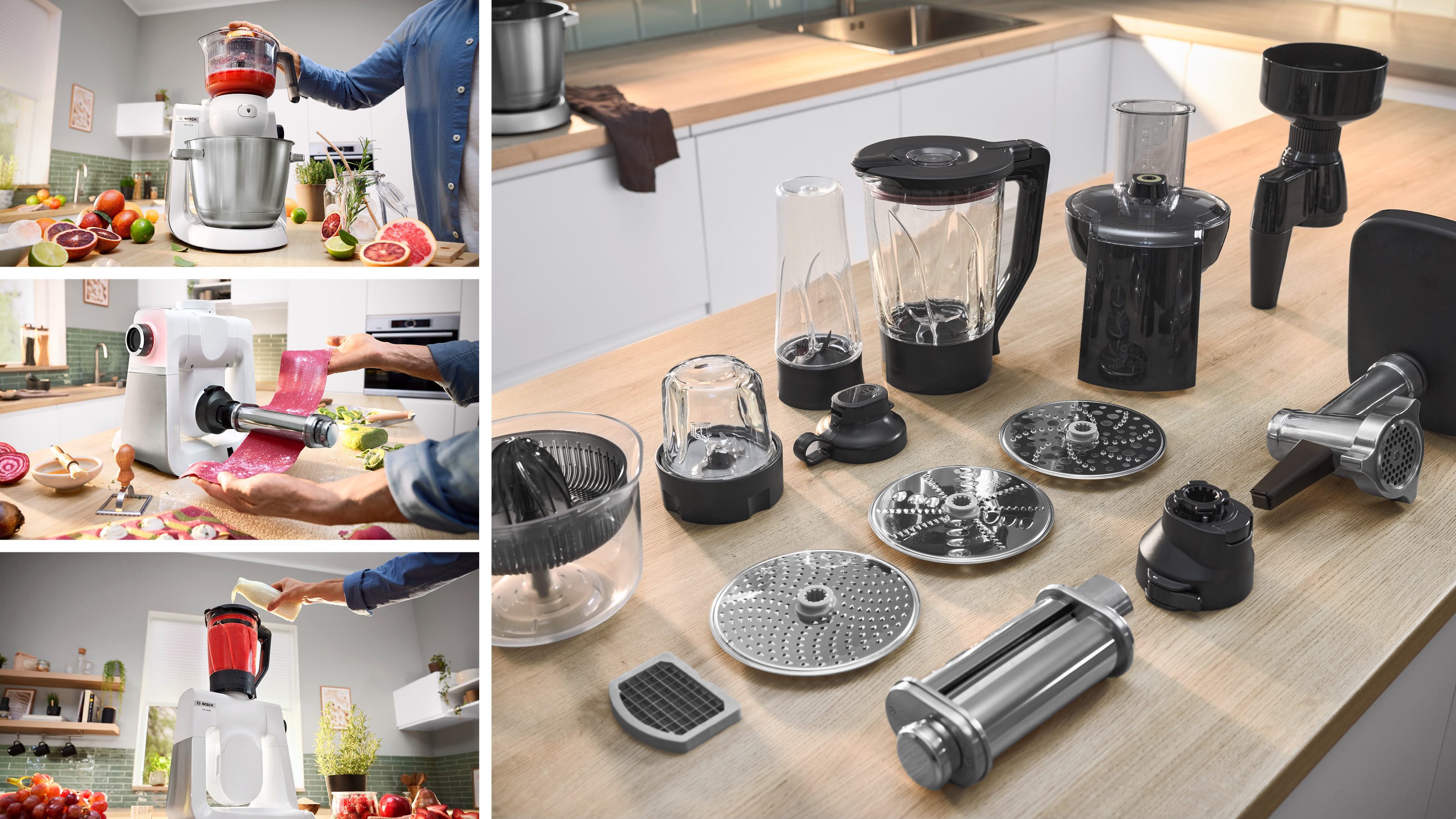 BOSCH Küchenmaschine Serie 6 MUMS6EW13D, Durchlaufschnitzler, Edelstahlschüssel, weiß, 1600 W, 5,5 l Schüssel, 7 Stufen, 3 Scheiben, Knethaken/Rühr-/Silikonbese – Bild 4 von 5