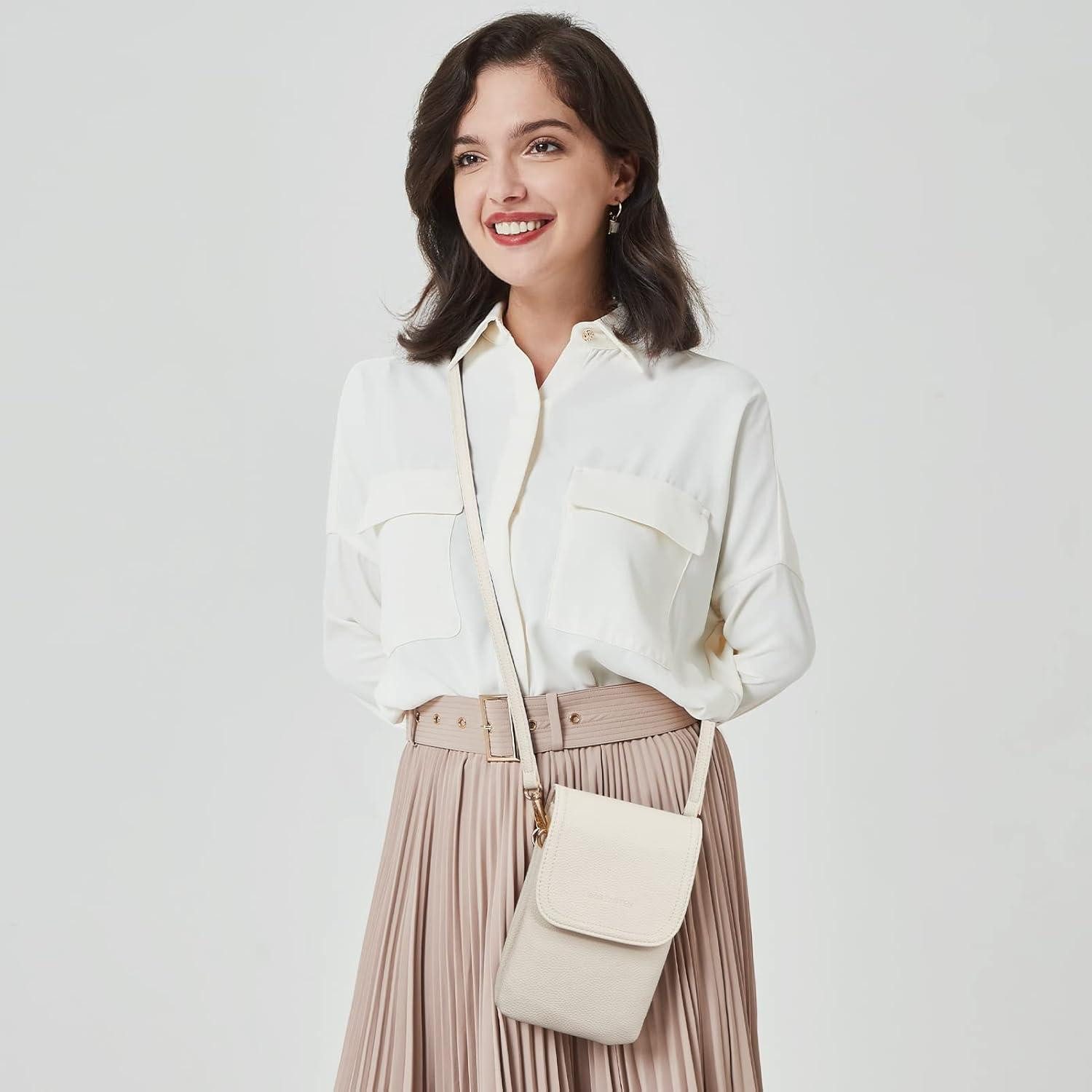 LuxusKollektion Handytasche Kleine Umhängetasche Damen PU Leder Handytasche Geldbörse Beige