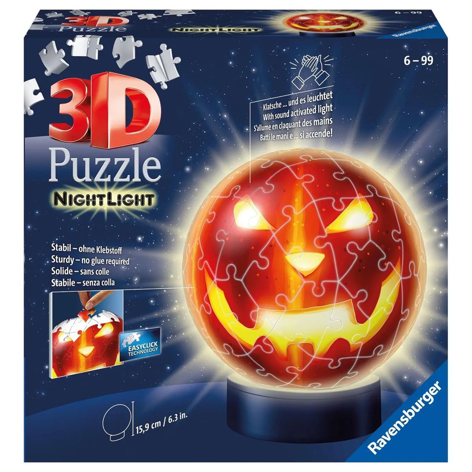 Ravensburger Puzzle Ravensburger 3D Puzzle Kürbiskopf Nachtlicht 11253 - Puzzle-Ball -..., 72 Puzzleteile