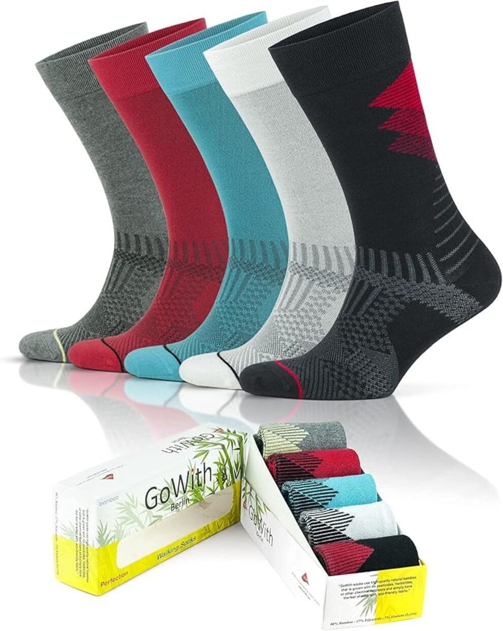 GoWith Businesssocken Bambussocken Buntes Design Freizeitsocken Ohne Gummiband Wadenlang