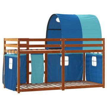 vidaXL Bett Etagenbett mit Vorhängen Blau 75x190 cm Massivholz Kiefer
