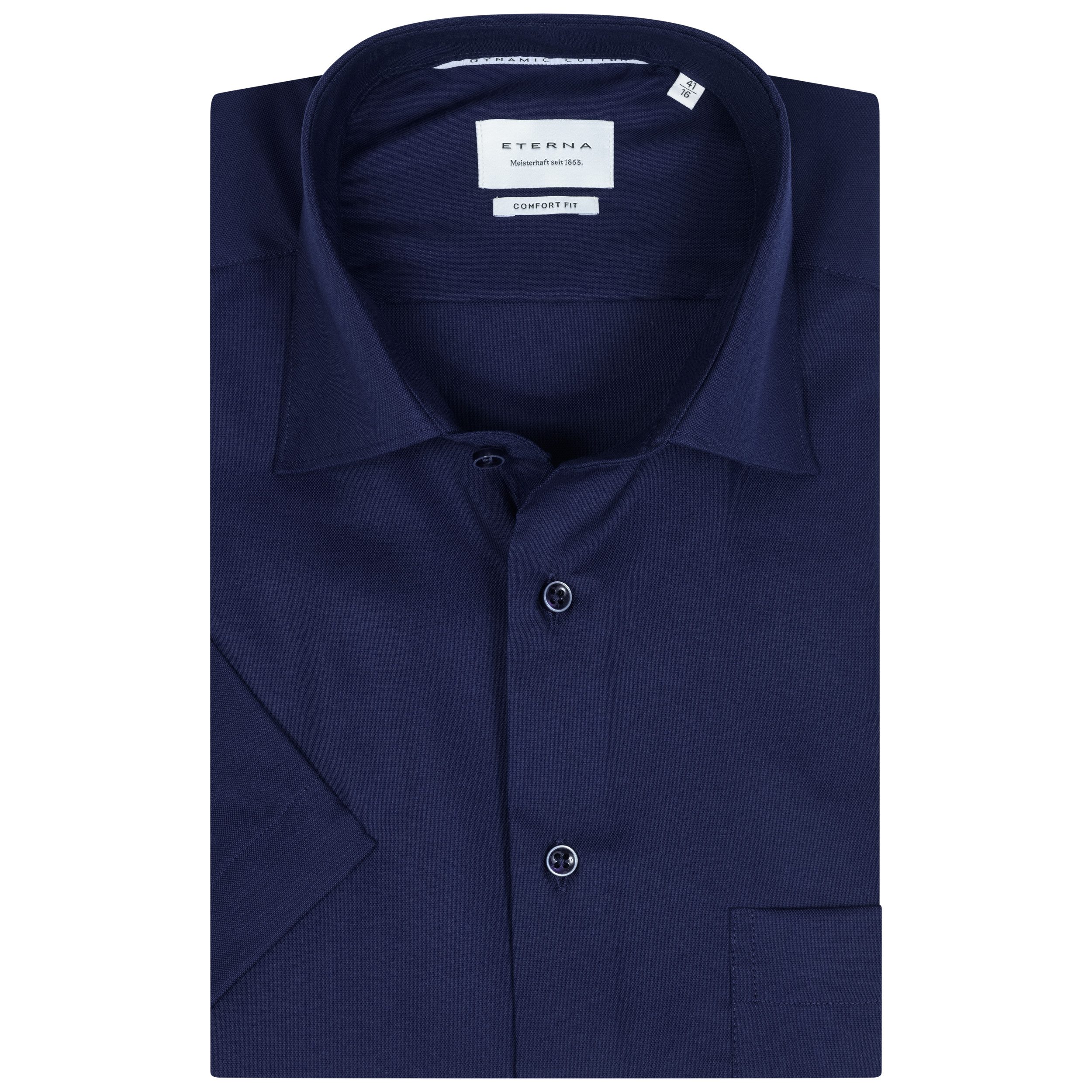 Eterna Kurzarmhemd Comfort Fit, Dunkelblau, 100 % Baumwolle, Bügelfrei